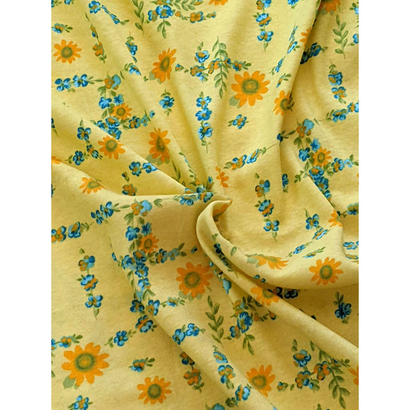 Vintage Yellow Cheery Floral Pattern One Way Stretch Cotton Knit T-Shirt Fabric - Picture 2 of 8